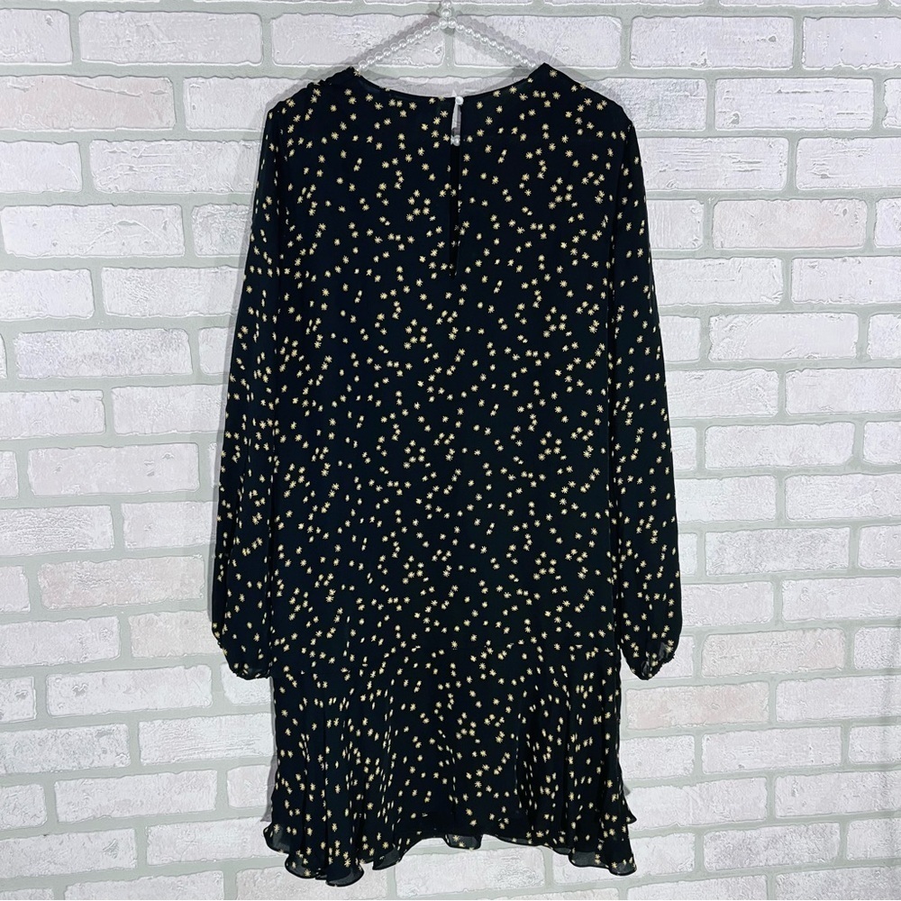 Theory Silk Star Print Shift Flounce Hem Long Sleeve Dress Size 10 - Picture 6 of 10